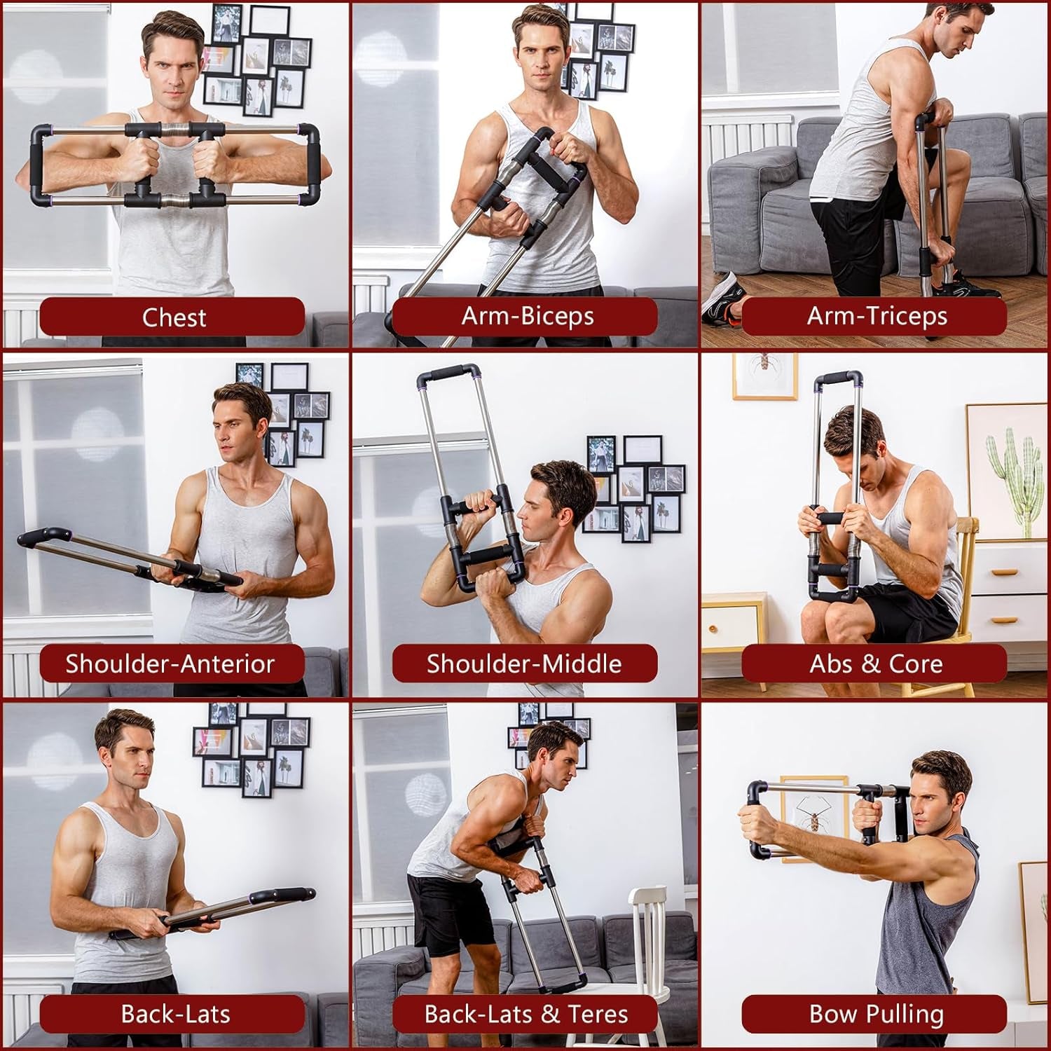 Push down Bar, Chest Exerciser at Home Workout Equipment | Upper Body Strength Trainer for Chest, Arm, Shoulder, Back and Abs, Home Fitness Equipment