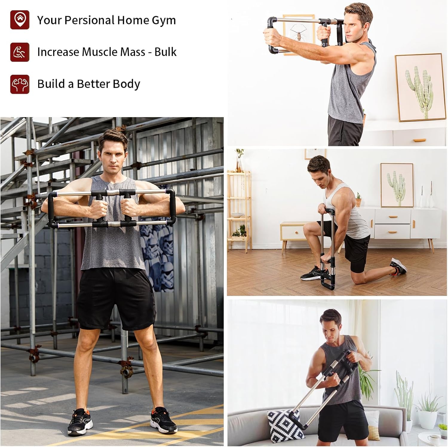 Push down Bar, Chest Exerciser at Home Workout Equipment | Upper Body Strength Trainer for Chest, Arm, Shoulder, Back and Abs, Home Fitness Equipment